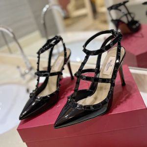 Valentino Rockstud Caged Pumps 100MM Women Matching Patent Leather Black