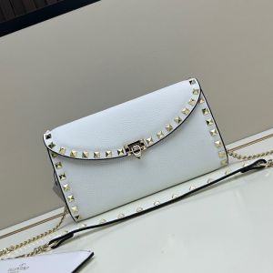 Valentino Rockstud Foldover Crossbody In Grainy Calfskin White