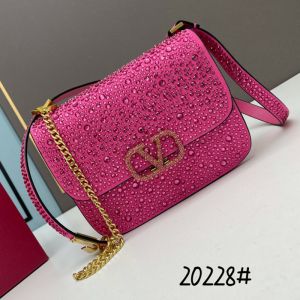Valentino Small Vsling Crossbody Bag with Crystals Logo In Rhinestones Embroidered Calfskin Rose