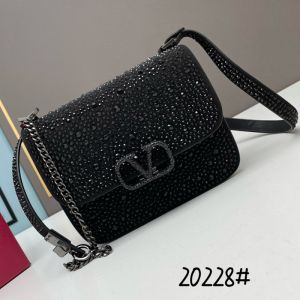 Valentino Small Vsling Crossbody Bag with Crystals Logo In Sparkling Studs Embroidered Calfskin Black