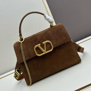 Valentino Small Vsling Handbag In Suede Brown