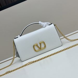 Valentino Vlogo Signature Wallet with Chain Strap In Grainy Calfskin White
