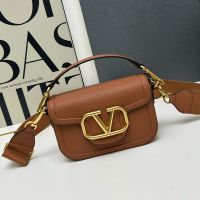 Valentino Alltime Shoulder Bag In Grainy Calfskin Brown