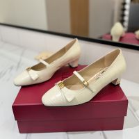 Valentino Bowow Pumps with Straps 45MM Women Crocodile-effect Calfskin Beige