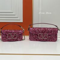 Valentino Loco Shoulder Bag with Crystals Logo In Rhinestones Embroidered Calfskin Rose