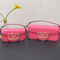 Valentino Loco Shoulder Bag with Crystals Logo In Calfskin Rose