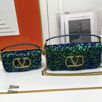 Valentino Loco Shoulder Bag In Sequins Embroidered Calfskin Green/Blue