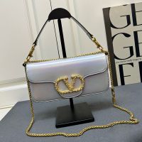 Valentino Loco Shoulder Bag with Swarovski Crystals Logo In Calfskin Silver