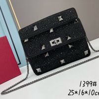 Valentino Medium Roman Stud Shoulder Bag In Sparkling Studs Embroidered Calfskin Black