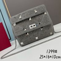 Valentino Medium Roman Stud Shoulder Bag In Sparkling Studs Embroidered Calfskin Grey