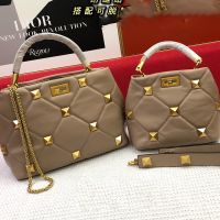 Valentino Roman Stud Handbag In Nappa Leather Khaki