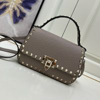 Valentino Small Rockstud Flap Handbag In Grainy Calfskin Taupe