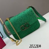 Valentino Small Vsling Crossbody Bag with Crystals Logo In Rhinestones Embroidered Calfskin Green