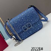 Valentino Small Vsling Crossbody Bag with Crystals Logo In Rhinestones Embroidered Calfskin Navy Blue