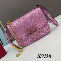 Valentino Small Vsling Crossbody Bag with Crystals Logo In Rhinestones Embroidered Calfskin Pink