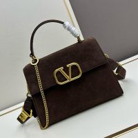 Valentino Small Vsling Handbag In Suede Coffee