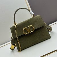 Valentino Small Vsling Handbag In Suede Green