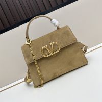 Valentino Small Vsling Handbag In Suede Khaki