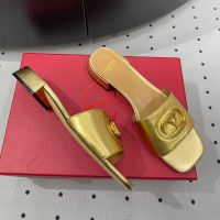 Valentino Vlogo Plaque Slides 20MM Women Calfskin Gold