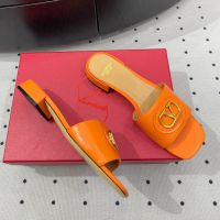 Valentino Vlogo Plaque Slides 20MM Women Calfskin Orange