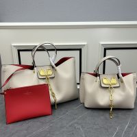 Valentino VLogo Escape Tote In Grainy Calfskin Beige