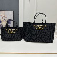 Valentino Shopping Bag In Toile Iconographe Fabric Black